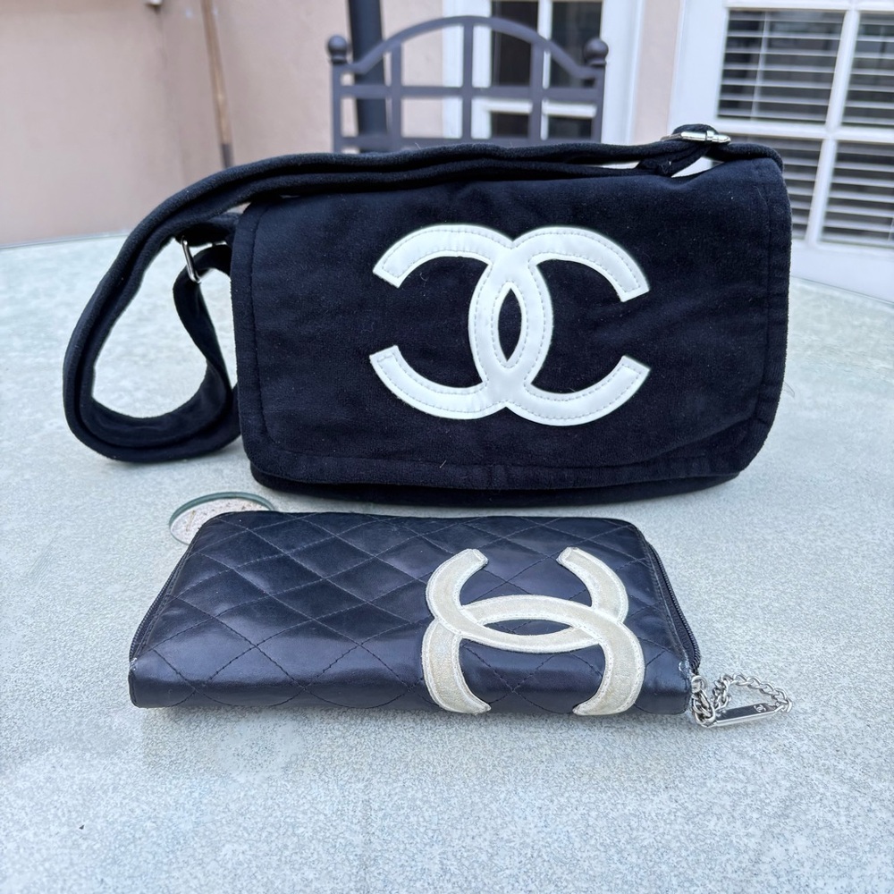 Chanel Black Shoulder Bag  CC Logo +  Cambon Zip Around Wallet AUTHENIC - Picture 11 of 13